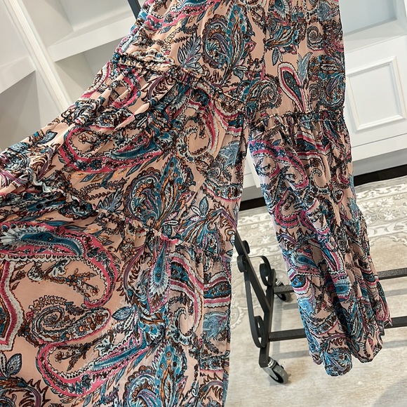 Free People Metallic Tan Gold Dust Jumpsuit Wide Leg Smocked Lined M  NWOT - Picture 7 of 16